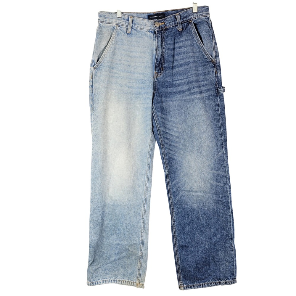 Aeropostale 90s Baggy Jeans Women 12R Blue Two Tone High Rise Carpenter Denim